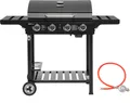 Produktbild: Royal Gourmet Gasgrill 4 Brenner, 12 kW BBQ-Gasgrill Grillwagen mit Seitenablagen und Flascheregal, Campinggrill für Outdoor Garten Party Schwarz