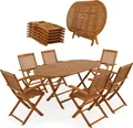 Produktbild: CASARIA® Gartenmöbel Set Holz Wetterfest Klappbar 7-tlg. Schirmständer Armlehnen Garten Balkon Terrasse 160x85cm Akazie Braun