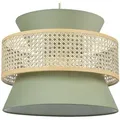 Produktbild: Hängelampe Hellgrün und Naturfarben Rattan mit Stoff 1-Flammig Kegelform Modern Boho Wohnzimmer Esszimmer Beleuchtung Ausstattung Pendelleuchte