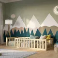 Produktbild: Crazy Pine Kinderbett 140x180 cm – Natürlichem Holz mit Glatter Oberfläche - Montessori Bodenbett mit Rausfallschutz 40cm - Crazy Johnny