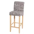 Produktbild: Barhocker MCW-C33, Barstuhl Tresenhocker, Holz MVG-zertifiziert ~ Schriftzug, grau, helle Beine, Stoff/Textil