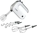 Produktbild: Bosch Handmixer MFQ4835DE | 575 Watt | 5 Stufen | FineCreamer Edelstahl-Rührbesen & Knethaken | Soft-Touch | Weiß/Chrom