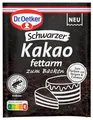 Produktbild: Dr. Oetker Schwarzer, Fettarmer Kakao zum Backen: Fettarmer, schwarzer Kakao zum Backen, für das Färben von Teigen und Cremes, für Kekse oder Kuchen, 30g