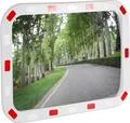 Produktbild: Wiltec Verkehrsspiegel 50 x 70 cm konvex, eckiger Sicherheitsspiegel mit rot-weißen Reflektorstreifen, bruchsicherer Konvexspiegel aus Kunststoff, Überwachungsspiegel für Ausfahrten