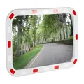 Produktbild: Wiltec Verkehrsspiegel 50 x 70 cm konvex, eckiger Sicherheitsspiegel mit rot-weißen Reflektorstreifen, bruchsicherer Konvexspiegel aus Kunststoff, Überwachungsspiegel für Ausfahrten