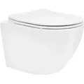 Produktbild: Wand wc Spülrandlos, Weiß, Tiefspüler Keramik Hänge wc, kurz 49 cm, Toilette ohne Spülrand, Softclose-Klodeckel, Tornadospülung, Glänzende