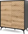 Produktbild: Selsey Boulia - Highboard 2-türig Schwarz mit Fischgrätfronten in Eiche Evoke, 104 cm