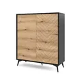 Produktbild: Selsey Boulia - Highboard 2-türig Schwarz mit Fischgrätfronten in Eiche, 104 cm