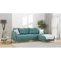Produktbild: Elmo - Ecksofa Mit Schlaffunktion Und Bettkasten In Scandinavischem Design Mit Holzfüßen Aus Türkis Luxusmicrofaser