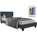 Produktbild: Juskys Polsterbett Verona – Bettgestell Mit Led-beleuchtung, Lattenrost & Kopfteil – Bett Aus Holz & Webstoff– Jugendbett 90 X 200 Cm In Grau