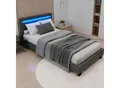 Produktbild: Juskys Polsterbett Paris 90 x 200 cm grau – Bettgestell inkl. LED-Beleuchtung & Lattenrost