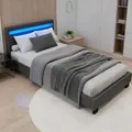 Produktbild: Juskys Polsterbett Paris 90x200 cm mit LED-Beleuchtung, Lattenrost & Kopfteil, Bett mit Gestell aus Holz & Webstoff Bezug, grau