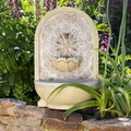 Produktbild: Brunnen mediterran Wand- und Standbrunnen aus GRC Betonfür Außen H: 54cm Gartenbrunnen Zierbrunnen mit Steinchen-Muster Wasserfallbrunnen Springbrunnen (Natur/braun)