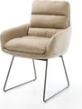 Produktbild: DELIFE Esszimmerstuhl Abelia-Flex mit Armlehnen Mikrofaser Beige Vintage Kufengestell Schwarz