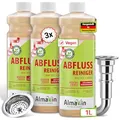 Produktbild: AlmaWin® Abflussreiniger [3x 1L - 24 Anwendungen] Extra Stark gegen Verstopfung & Gerüche - Rohrreiniger Extrem Stark gegen Haare, Seifenrückstände & Mehr - Abfluss Reiniger mit Nachtkraftformel