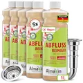 Produktbild: AlmaWin® Abflussreiniger [5x 1L - 40 Anwendungen] Extra Stark gegen Verstopfung & Gerüche - Rohrreiniger Extrem Stark gegen Haare, Seifenrückstände & Mehr - Abfluss Reiniger mit Nachtkraftformel