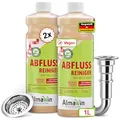 Produktbild: AlmaWin® Abflussreiniger [2x 1L - 16 Anwendungen] Extra Stark gegen Verstopfung & Gerüche - Rohrreiniger Extrem Stark gegen Haare, Seifenrückstände & Mehr - Abfluss Reiniger mit Nachtkraftformel