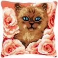 Produktbild: Vervaco Kreativset Vervaco PN-0171855 Kreuzstichkissen Kätzchen zwischen Rosen, (Set, embroidery Kit), Made in Europe