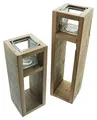 Produktbild: 2X Windlicht-Säule Wood aus Holz & Glas, 30 + 40 cm hoch, Kerzenhalter aus recyceltem Holz, Kerzenständer, Deko-Säule für Wohnzimmer, Holzsäule mit Kerzenglas