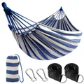 Produktbild: ANYOO Hängematte Outdoor Baumwolle Bequemer Stoff mit Baumfreundlichen Gurten zum Aufhängen, Robuste Tragbare Hängematte mit Reisetasche für Garten, Indoor, Balkon, Terrasse, Camping