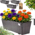 Produktbild: Casaria® Blumenkasten 4er Set 11 Liter Montagehalterung Indoor Outdoor Geländerkasten Balkonkasten Pflanzkasten braun