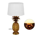 Produktbild: Relaxdays Tischlampe Ananas, Moderne Lampe mit Stoffschirm, E27 Fassung, Dekolampe mit Kabel, H x D: 54 x 30 cm, Gold