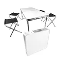 Produktbild: Lemodo Campingtisch mit Stühlen, Klapptisch Set 5-teilig, Campingmöbel klappbar, Esstisch höhenverstellbar, Picknicktisch 120 x 60 cm, platzsparender Koffertisch, leicht zu transportieren