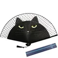 Produktbild: KAKOO Damen Handfächer mit Geschenkbox Katze Stofffächer Vintage Fächer Wand Dekofächer Tanzfächer Hochzeit Party Karneval Zubehör