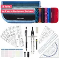 Produktbild: CALCUSO GEOMETRIE SET PRO in blauer Federmappe/Federmäppchen mit Zirkel und Geodreieck - Praktisches Mäppchen für Schule, Uni, Büro und Zeichnungen - Ideal als Geometrie-Set für die Schule