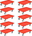 Produktbild: SparSet 10x Transportroller für Euroboxen 60x40cm mit Gummiräder rot | Geschlossenes Deck | 4 Lenkrollen | Traglast 300kg | Kistenroller Logistikroller Rollwagen Profi-Fahrgestell
