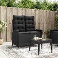 Produktbild: Gartenbank Verstellbar mit Kissen Schwarz Poly Rattan