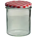 Produktbild: 12er Set Sturzglas 350 ml Marmeladenglas Einmachglas Einweckglas To 82 rot karierter Deckel incl. Diamant-Zucker Gelierzauber Rezeptheft