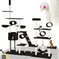 Produktbild: tectake® Kratzbaum Snooky 234 bis 261 cm inklusive 2 Treppen, 2 Spielkordeln, Kratzbogen, Deckenspanner und Kippschutz - Schwarz