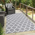 Produktbild: carpet city Outdoor-Teppich Wetterfest Balkon Terrassen - Grau in 150x150 cm Quadratisch- Deko Teppiche Außen Wasserfest - Balkondekoration Marokkanisch Wohnzimmerteppiche