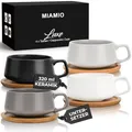 Produktbild: MIAMIO - 4 x 320 ml Kaffeetassen/Cappuccino Tassen mit Unterteller/elegant/modern/Kaffeebecher aus Steingut - Luxe Kollektion 4er Set (Klassisches Pastell)