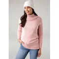 Produktbild: Rollkragenpullover TAMARIS, Damen, Gr. 32/34, rosa (rosa, melange), Strick, Obermaterial: 50% Viskose, 26% Polyamid, 24% Polyester, lässig geschnitten hüftbedeckend, Strickbündchen, Pullover Rollkragenpullover, in lässiger Form mit seitlichen Schlitzen