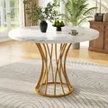 Produktbild: okwish Esstisch  Runder Esstisch  Küchentisch,Marmortisch für 4-6 Personen,MDF-Marmor-Tischplatte, goldene Tischbeine ,Gold und Weiß - Gold