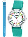 Produktbild: Pacific Time Lernuhr Mädchen Jungen Kinder Armbanduhr 2 Armband türkis + hell blau analog Quarz 11052