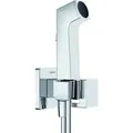 Produktbild: hansgrohe Bidette Handbrause 1jet E EcoSmart für Kaltwasser, mit Brausehalter und Brauseschlauch, eckiges Design, 29231000, Farbe: Chrom