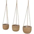 Produktbild: Seegras Blumenampel Natur 3er Set - 23 / 20 / 17 Cm - Pflanztopf Zum Hängen Aus Naturmaterial - Hänge Blumentopf Pflanzen Halter Mit Innenfolie
