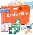 Produktbild: 5x Erste Hilfe Koffer - DIN 13157:2021 Kasten & 5x Aufklebern - Verbandskasten orange - inkl. Wandhalterung (5)