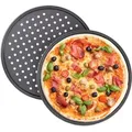 Produktbild: Relaxdays - 4 x Pizzablech, rund, gelocht, antihaft, Pizza & Flammkuchen, Carbonstahl, Knusperblech, ∅ 32 cm, Pizzabackblech, grau