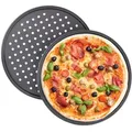 Produktbild: Relaxdays - 4 X Pizzablech, Rund, Gelocht, Antihaft, Pizza & Flammkuchen, Carbonstahl, Knusperblech, ∅ 32 Cm, Pizzabackblech, Grau