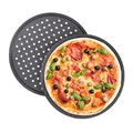 Produktbild: Relaxdays 4 x Pizzablech, rund, gelocht, antihaft, Pizza & Flammkuchen, Carbonstahl, Knusperblech, ∅ 32 cm, Pizzabackblech, grau