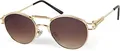 Produktbild: styleBREAKER Damen Panto Sonnenbrille mit ovalen Flachgläsern und Metall Bügel, Federn, Silikon Nasenauflage 09020117, Farbe:Gestell Gold/Glas Braun Verlauf