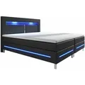 Produktbild: Boxspringbett Norfolk – Led Beleuchtung, Bonell-matratzen, Topper & Kunstleder – 66 Cm Komforthöhe – Bett Doppelbett 180 X 200 Cm – Schwarz - Juskys