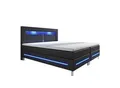 Produktbild: Juskys Boxspringbett Norfolk 180 x 200 cm – LED Beleuchtung, Bonell-Matratzen & Topper - schwarz
