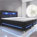 Produktbild: Juskys Boxspringbett Norfolk 180x200 cm - LED Beleuchtung, Bonell Matratze & Topper - 66 cm Komforthöhe - schwarz - Bett Doppelbett Polsterbett