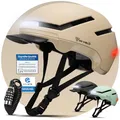 Produktbild: MIVELO Fahrradhelm Damen Herren Erwachsene mit Licht inkl. Helmschloss, NTA Zertifiziert bis 45km/h, Helm geeignet für E-Bike & S-Pedelec, Radhelm Ultraleicht & sicher, Unisex (Beige, L (57-61cm)