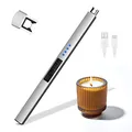 Produktbild: Rouclo Lichtbogen Feuerzeug Elektrisch,USB Aufladbar Feuerzeug Stabfeuerzeug Winddichtes, Elektro Kerzenanzünder Flammenlose Grillfeuerzeug Lighter für Kerzen Anzünden, Gasherd, Küche (Silber)